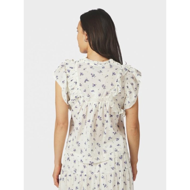Neo Noir - Jayla Small Blossom Top - White Blue