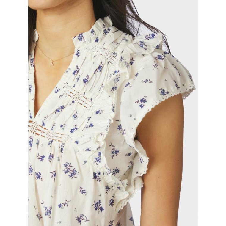 Neo Noir - Jayla Small Blossom Top - White Blue