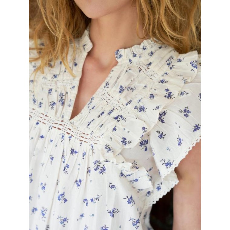 Neo Noir - Jayla Small Blossom Top - White Blue