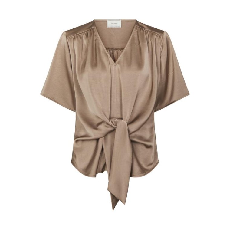 Neo Noir - Casadia Heavy Sateen Blouse - Dark Taupe
