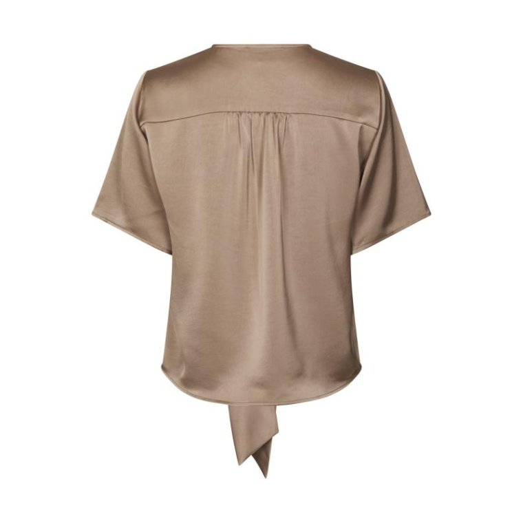Neo Noir - Casadia Heavy Sateen Blouse - Dark Taupe