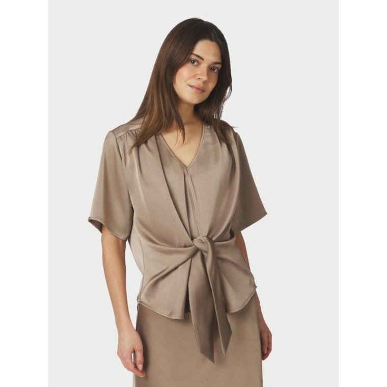 Neo Noir - Casadia Heavy Sateen Blouse - Dark Taupe