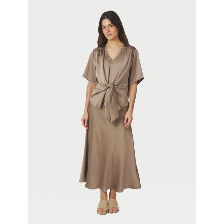 Neo Noir - Casadia Heavy Sateen Blouse - Dark Taupe