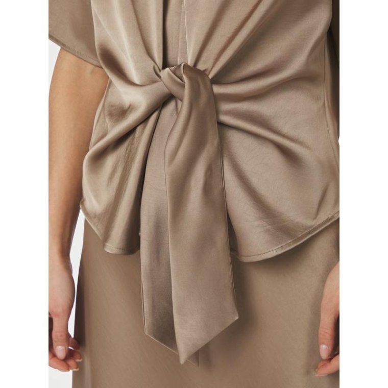 Neo Noir - Casadia Heavy Sateen Blouse - Dark Taupe