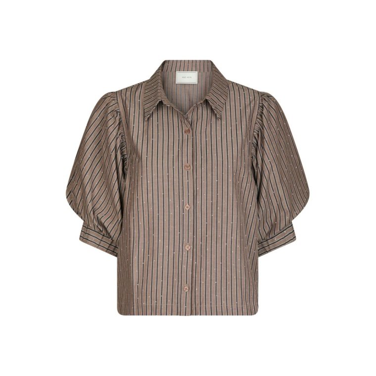 Neo Noir - Etta Soft Stripe Stone Shirt - Brown
