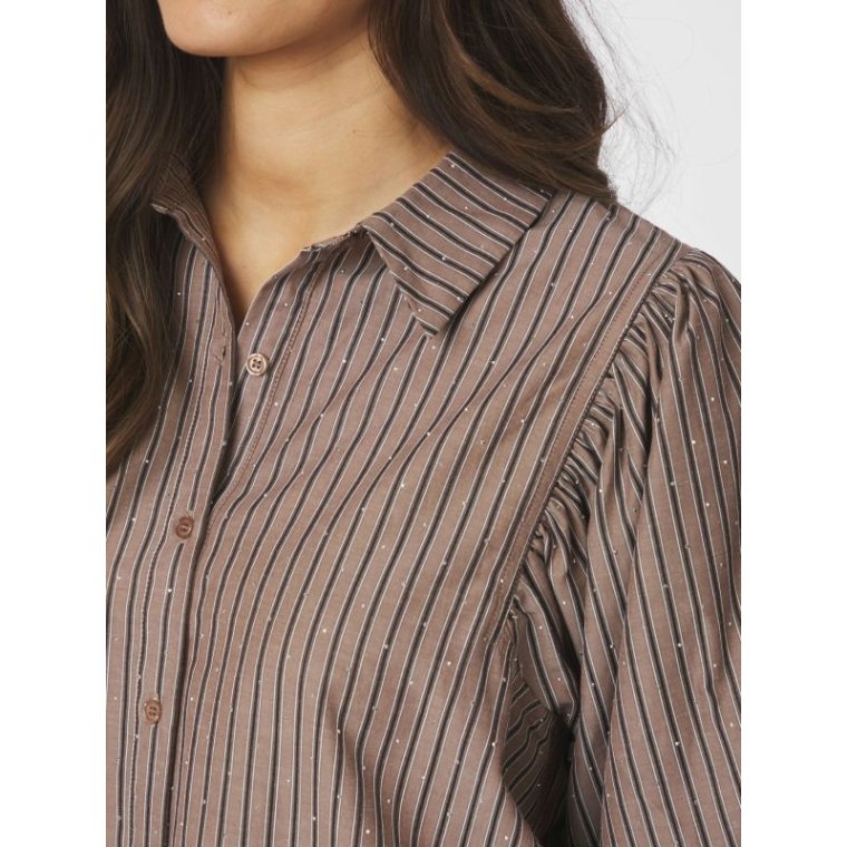 Neo Noir - Etta Soft Stripe Stone Shirt - Brown