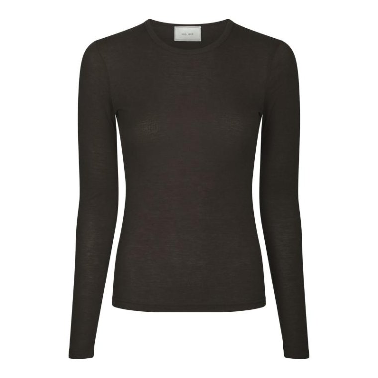 Neo Noir - Nella Fine Rib Blouse - Dark brown