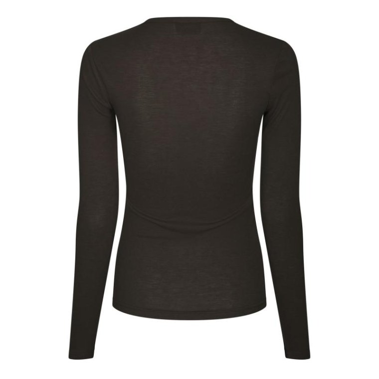 Neo Noir - Nella Fine Rib Blouse - Dark brown