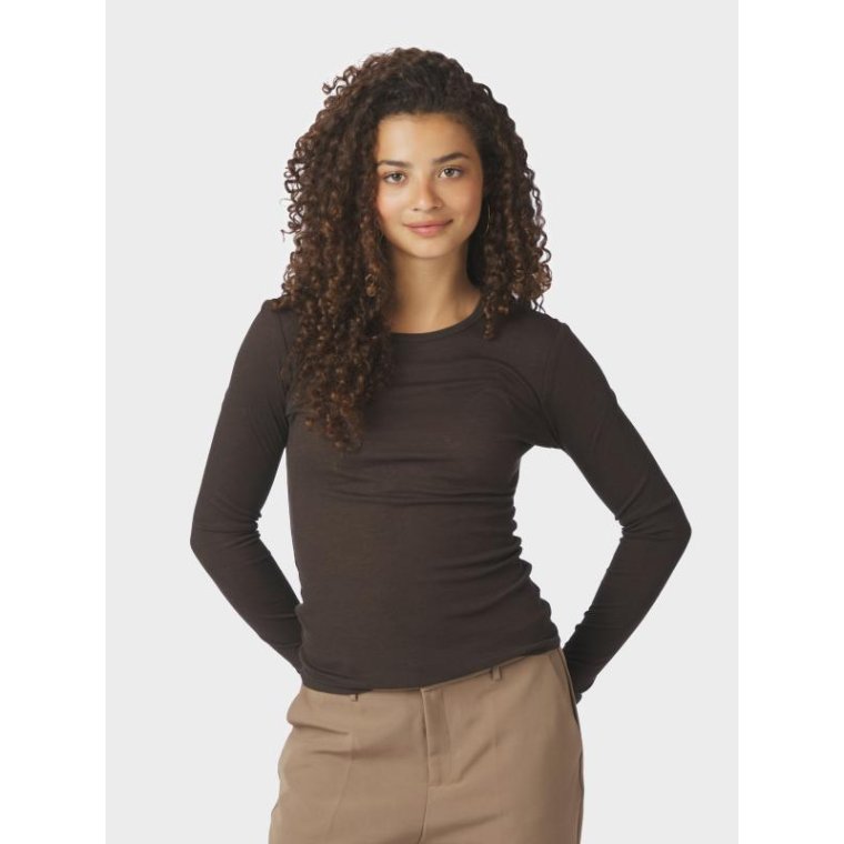 Neo Noir - Nella Fine Rib Blouse - Dark brown