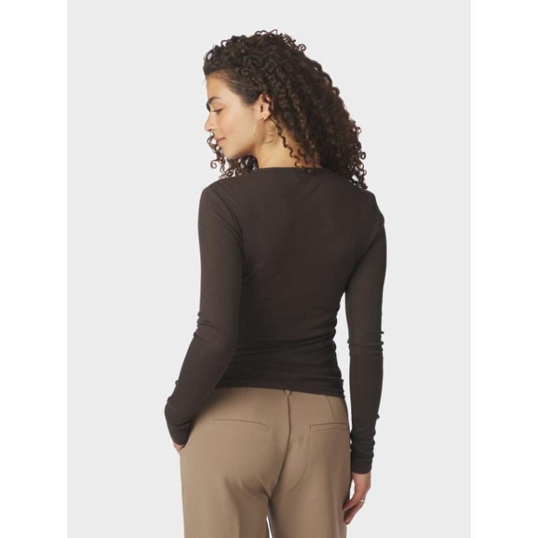 Neo Noir - Nella Fine Rib Blouse - Dark brown