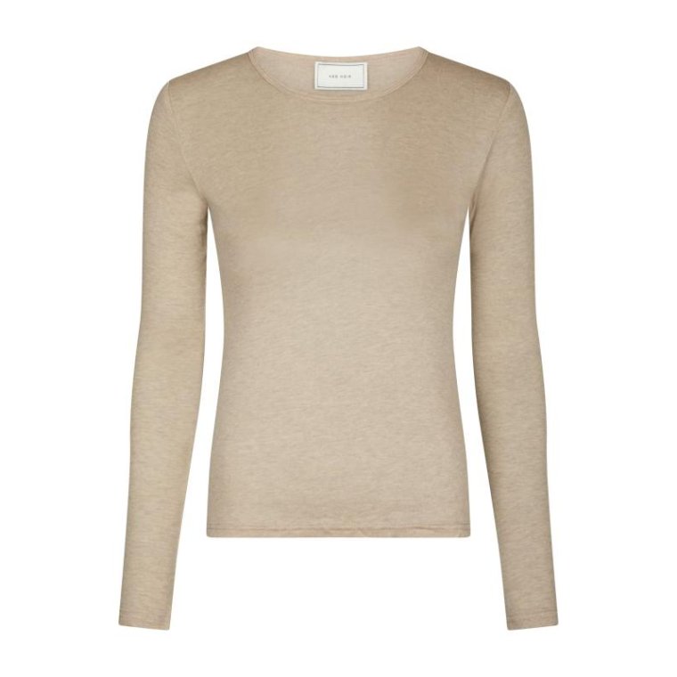 Neo Noir - Nella Fine Rib Blouse - Beige Melange