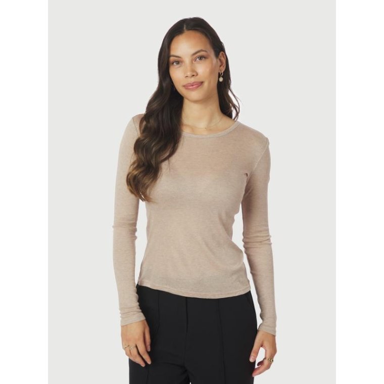 Neo Noir - Nella Fine Rib Blouse - Beige Melange