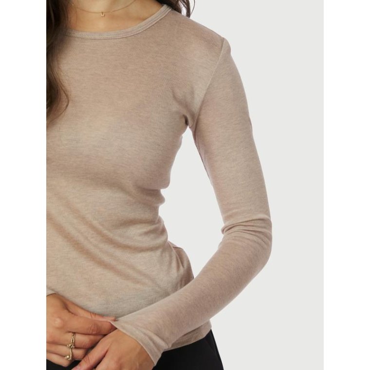 Neo Noir - Nella Fine Rib Blouse - Beige Melange