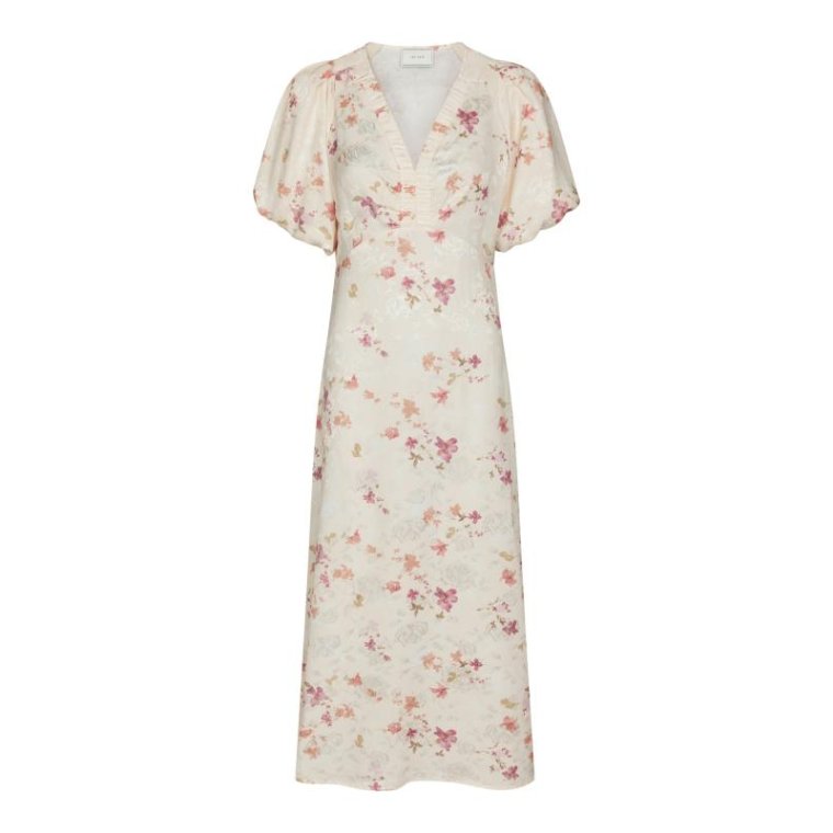 Neo Noir - Illana Sateen Print Dress - Creme