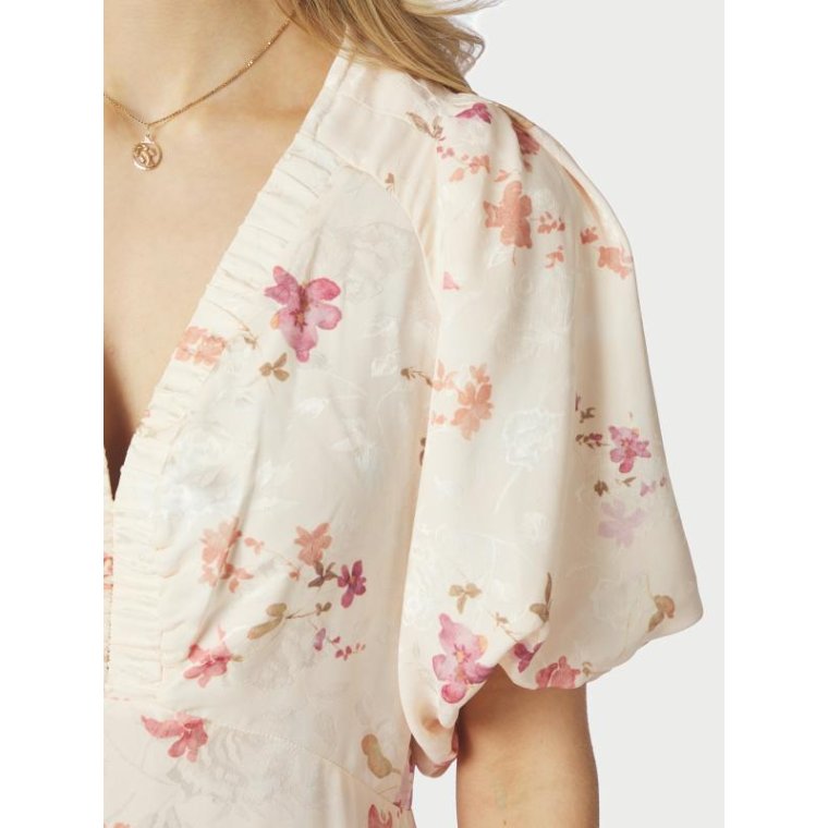 Neo Noir - Illana Sateen Print Dress - Creme