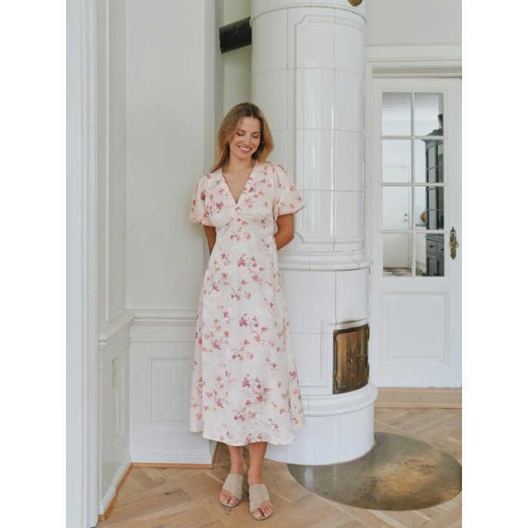 Neo Noir - Illana Sateen Print Dress - Creme