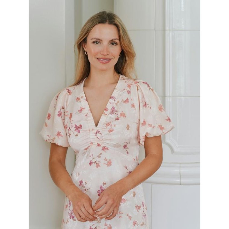 Neo Noir - Illana Sateen Print Dress - Creme