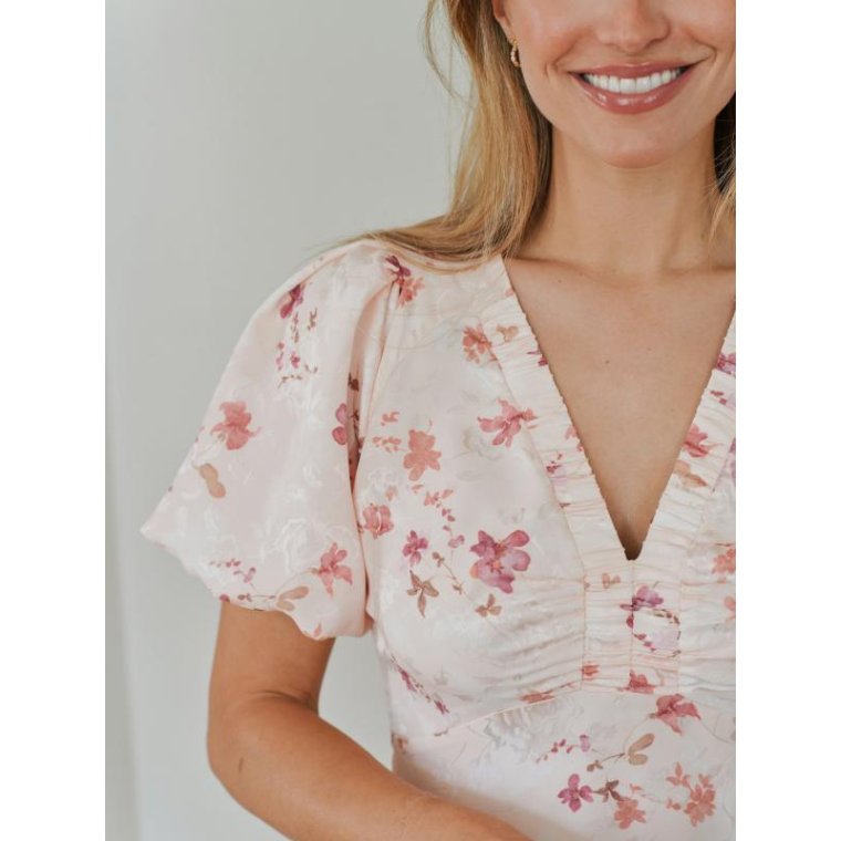 Neo Noir - Illana Sateen Print Dress - Creme