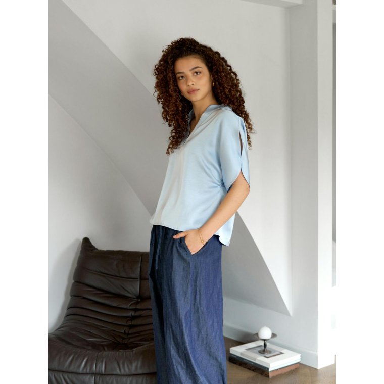 Neo Noir - Anelle Heavy Sateen Blouse - Light Blue