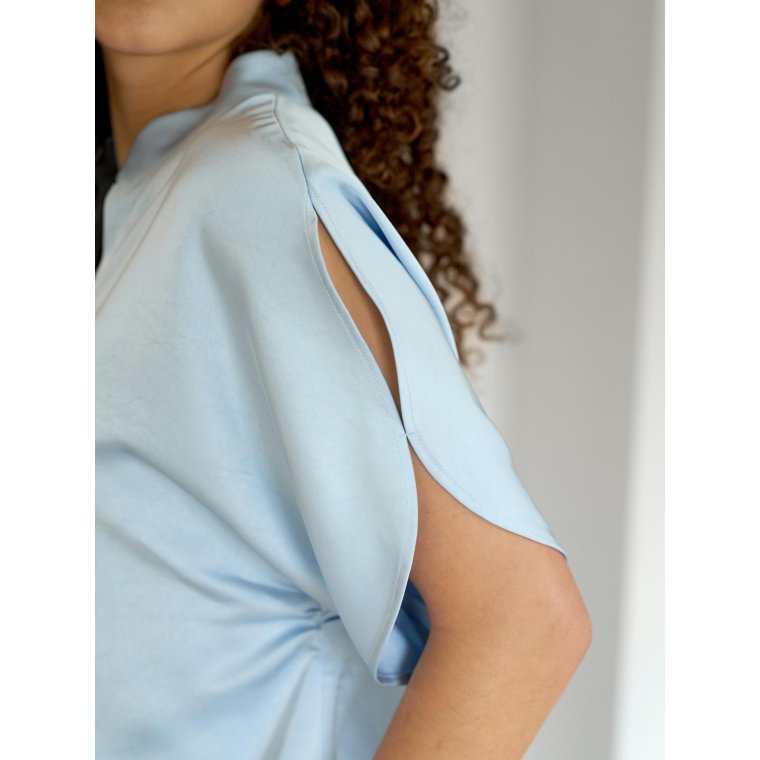Neo Noir - Anelle Heavy Sateen Blouse - Light Blue