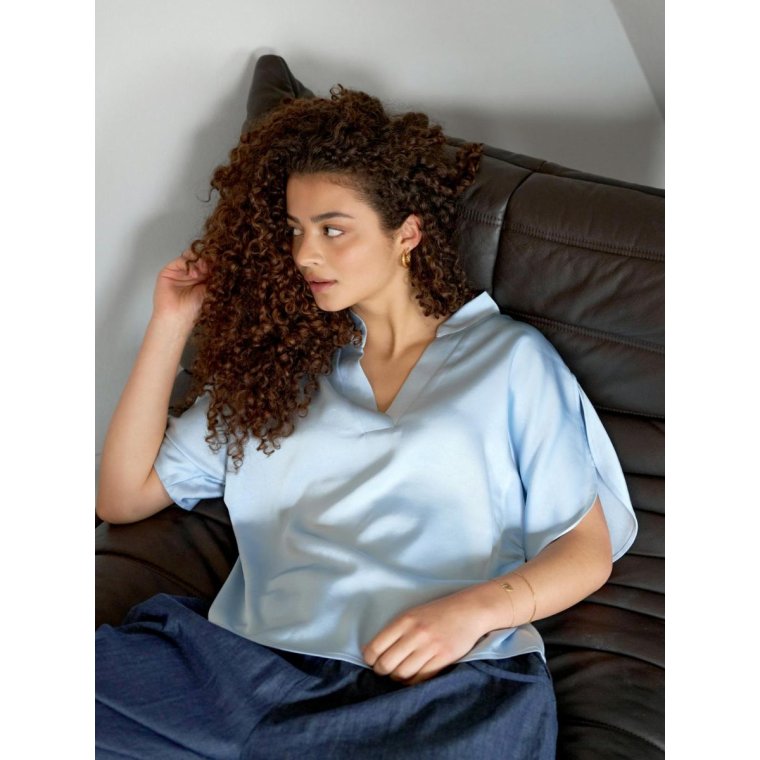 Neo Noir - Anelle Heavy Sateen Blouse - Light Blue