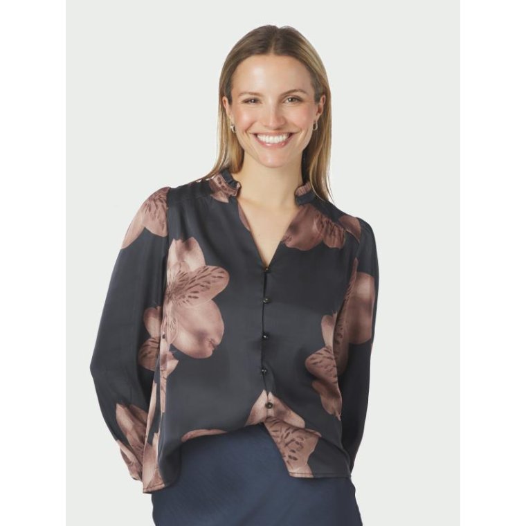Neo Noir - Massima Misty Orchid Blouse - Midnight Blue