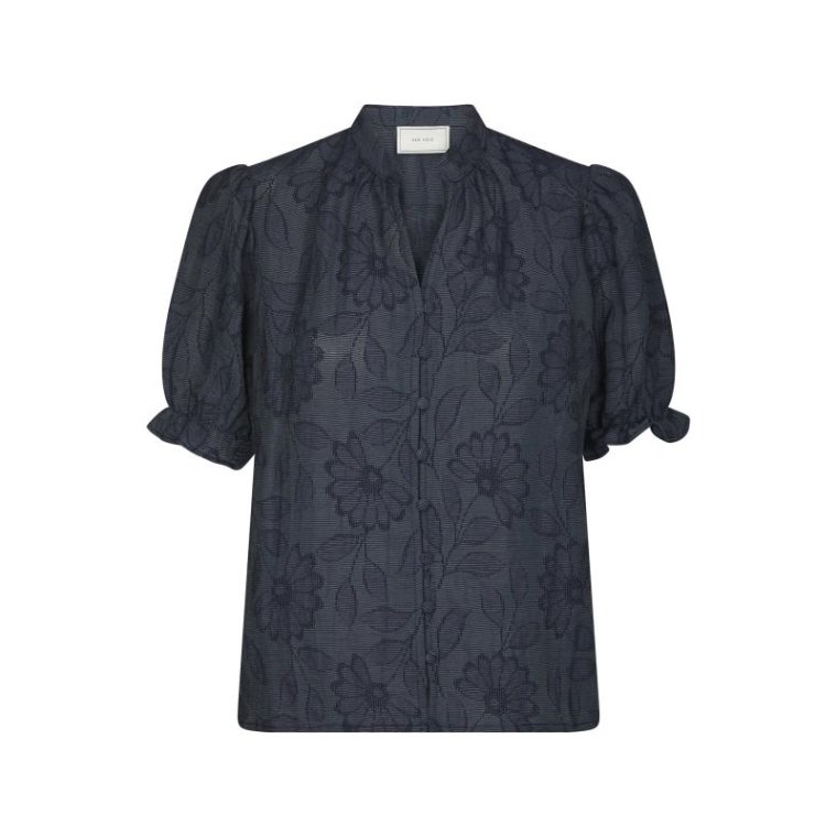 Neo Noir - Zika Flower Stripe Blouse - DARK BLUE