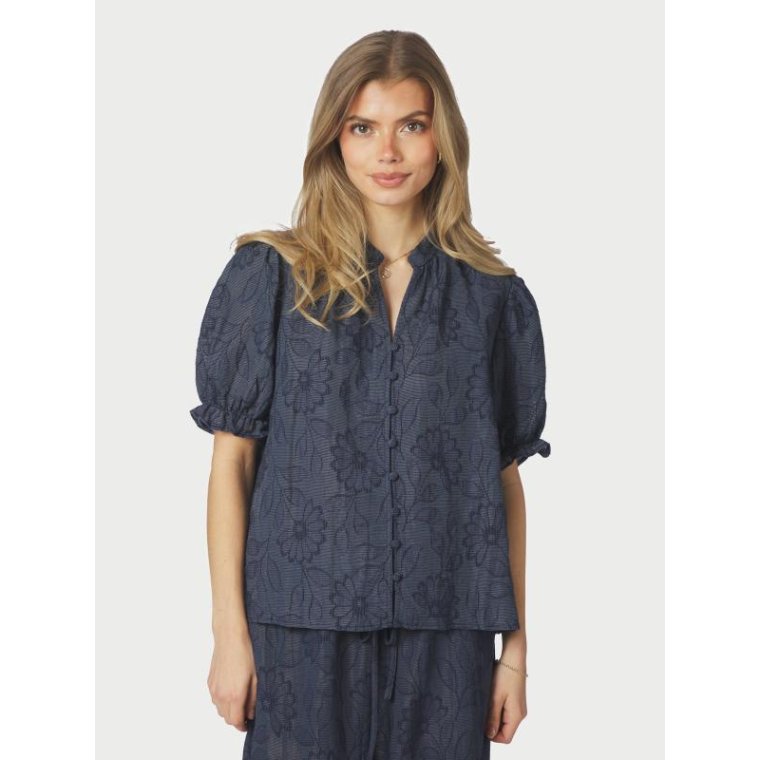 Neo Noir - Zika Flower Stripe Blouse - DARK BLUE