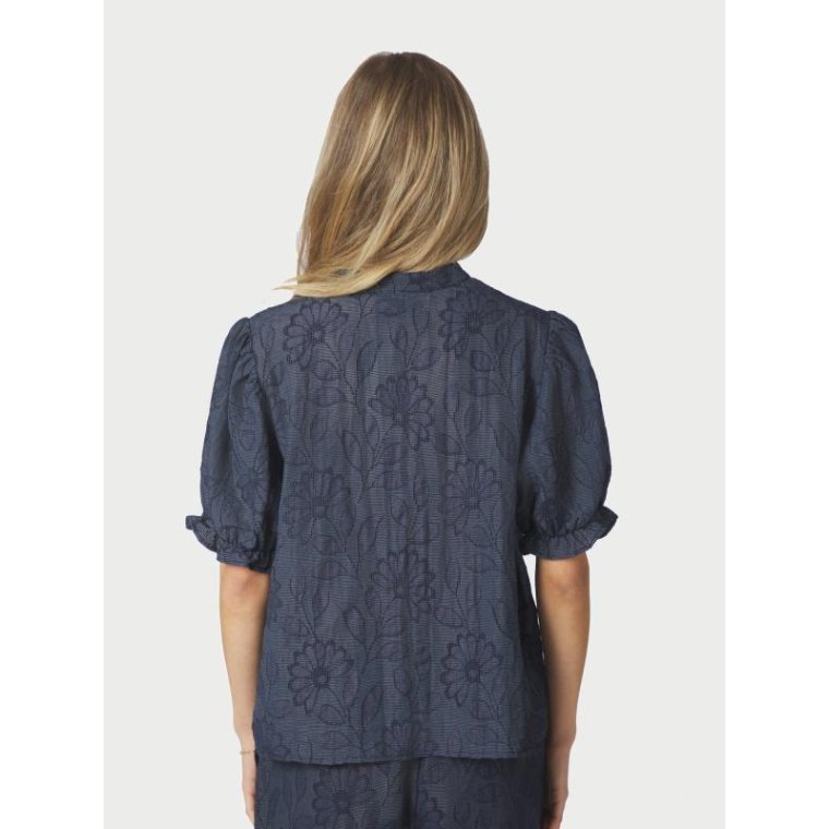 Neo Noir - Zika Flower Stripe Blouse - DARK BLUE