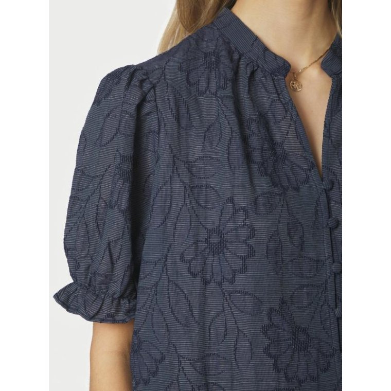 Neo Noir - Zika Flower Stripe Blouse - DARK BLUE