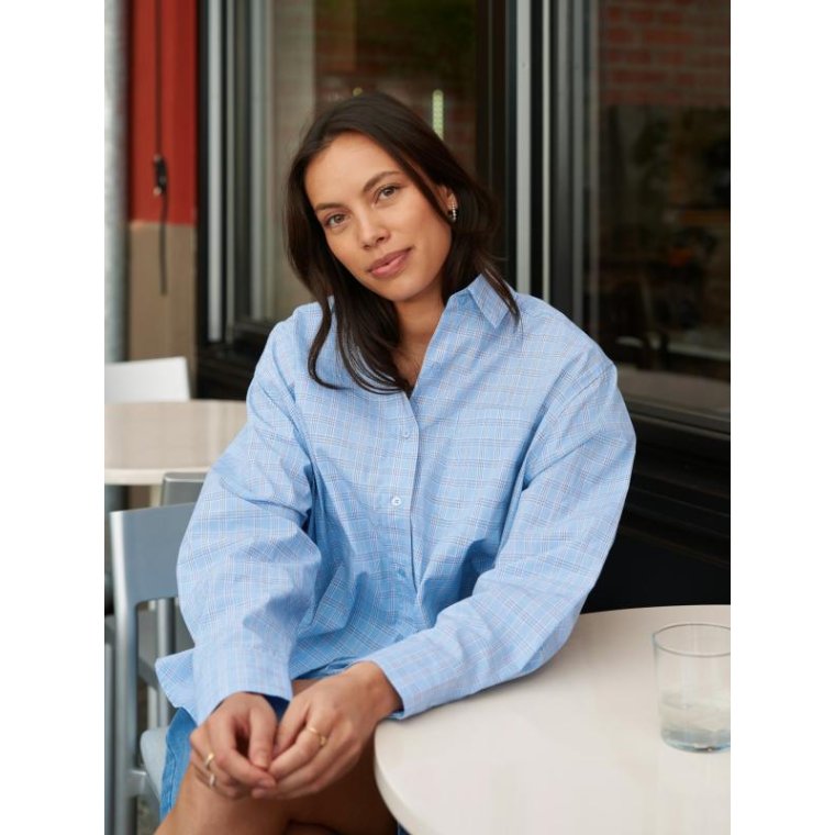 Neo Noir - Dalma Triple Check Shirt - Light Blue
