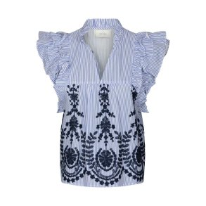 Neo Noir - Jayla Stripe Embroidery Top - Blue