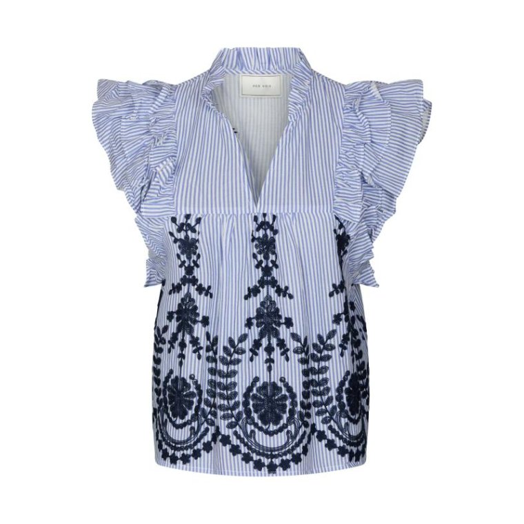 Neo Noir - Jayla Stripe Embroidery Top - Blue