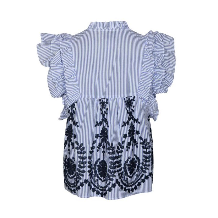 Neo Noir - Jayla Stripe Embroidery Top - Blue