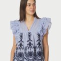 Neo Noir - Jayla Stripe Embroidery Top - Blue