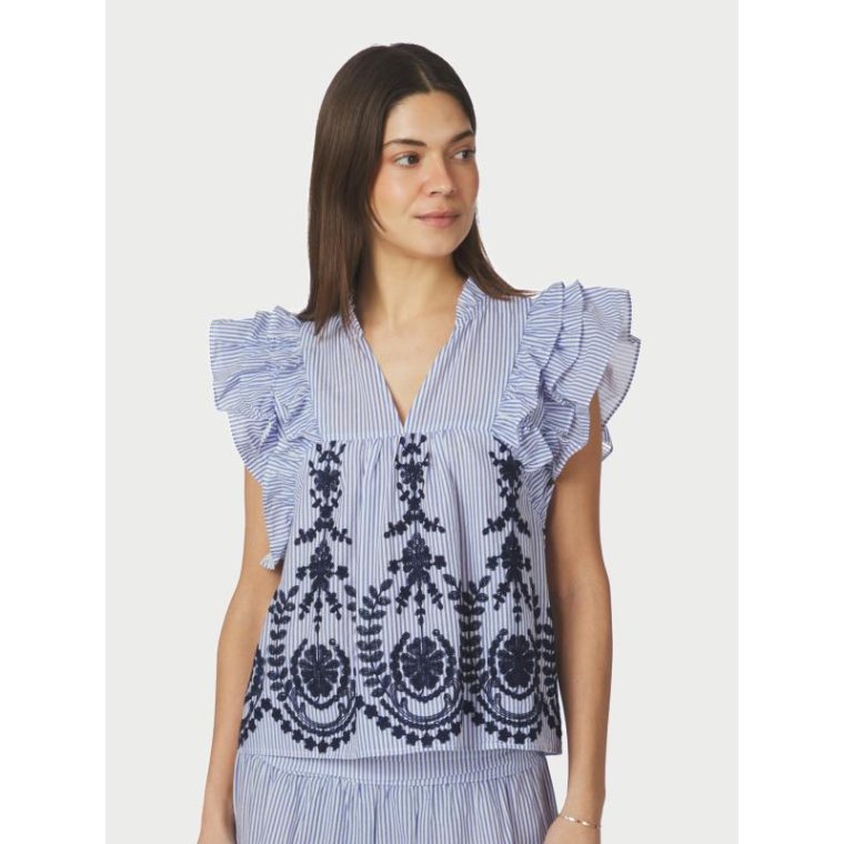 Neo Noir - Jayla Stripe Embroidery Top - Blue