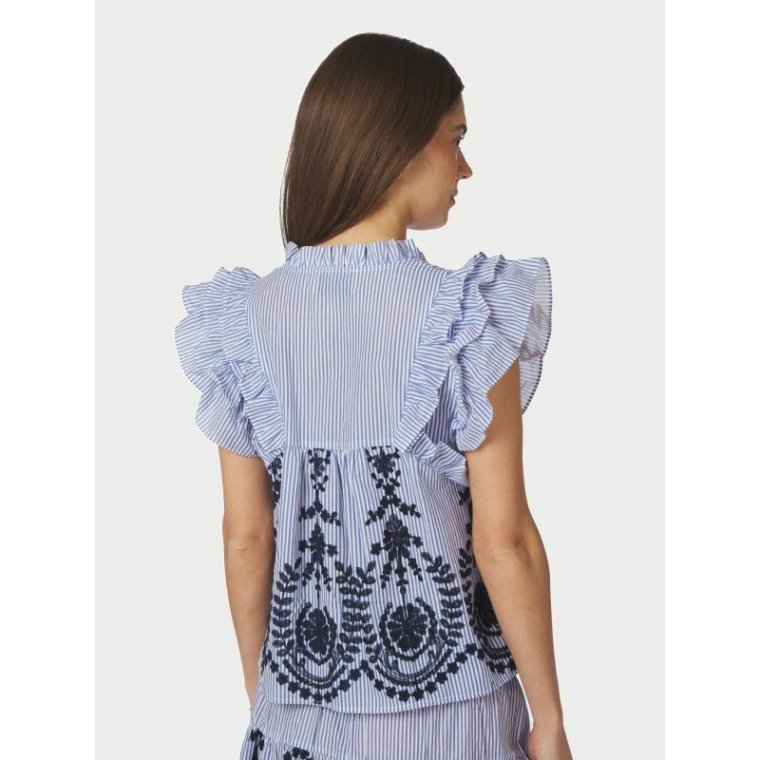 Neo Noir - Jayla Stripe Embroidery Top - Blue