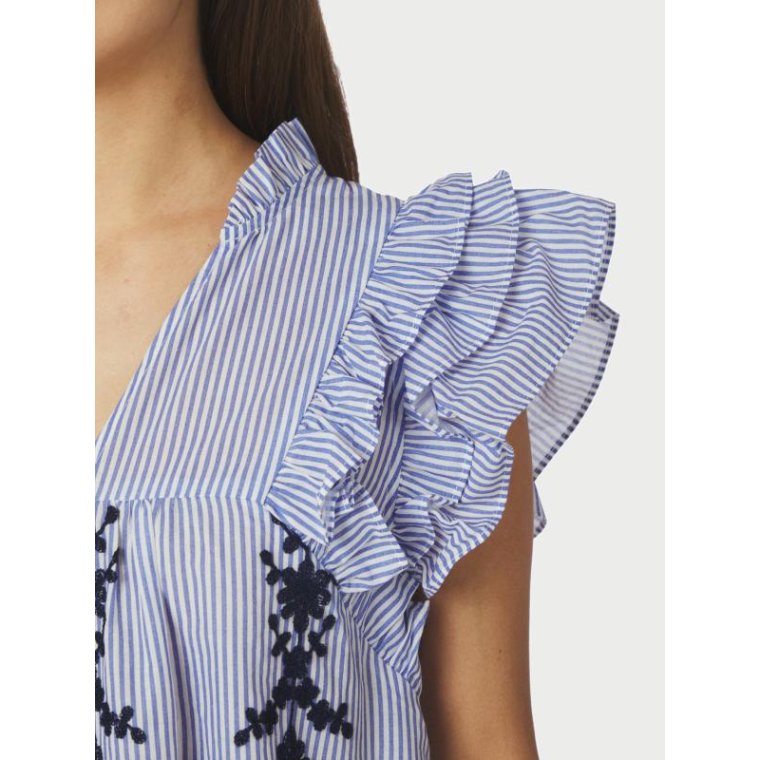 Neo Noir - Jayla Stripe Embroidery Top - Blue