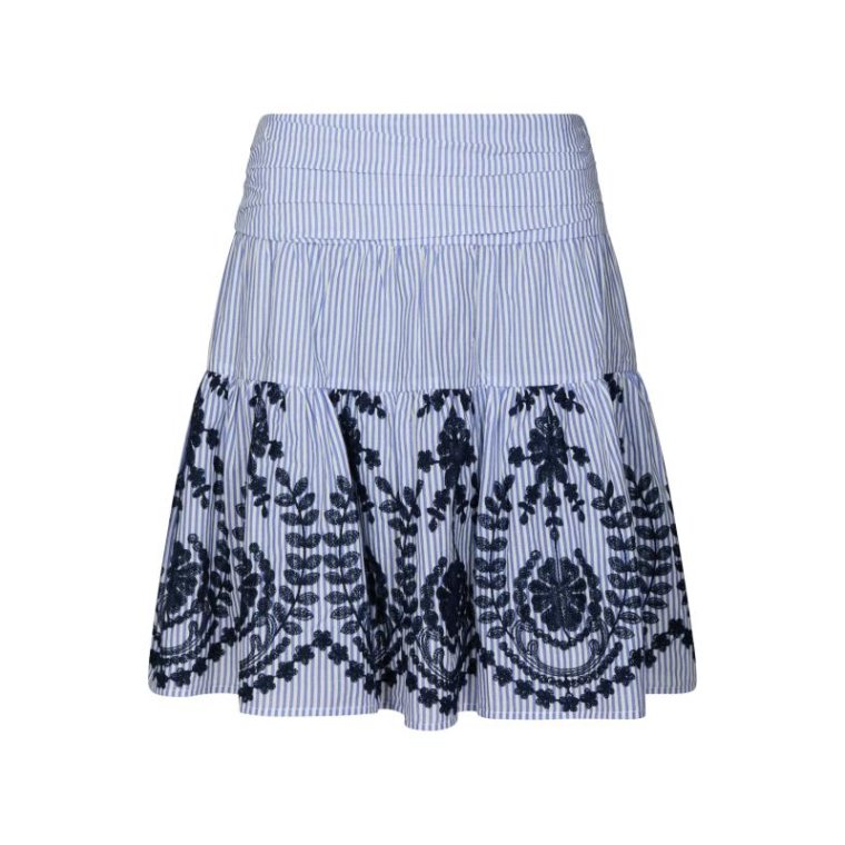 Neo Noir - Tarrow Stripe Embroidery Skirt - Blue