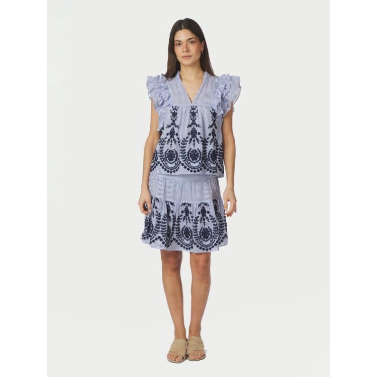 Neo Noir - Tarrow Stripe Embroidery Skirt - Blue