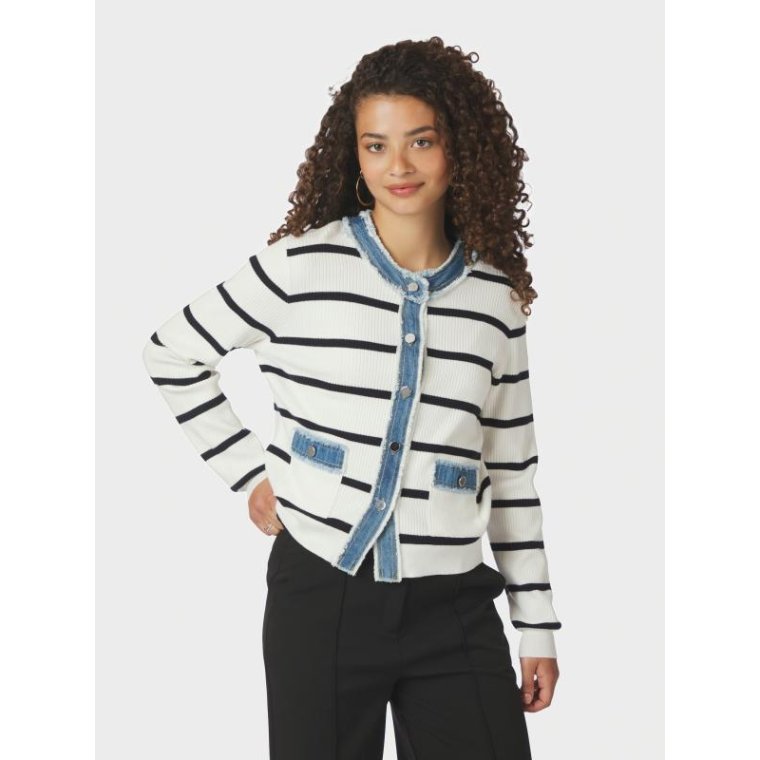Neo Noir - Zelma Stripe Denim Cardigan - Off White