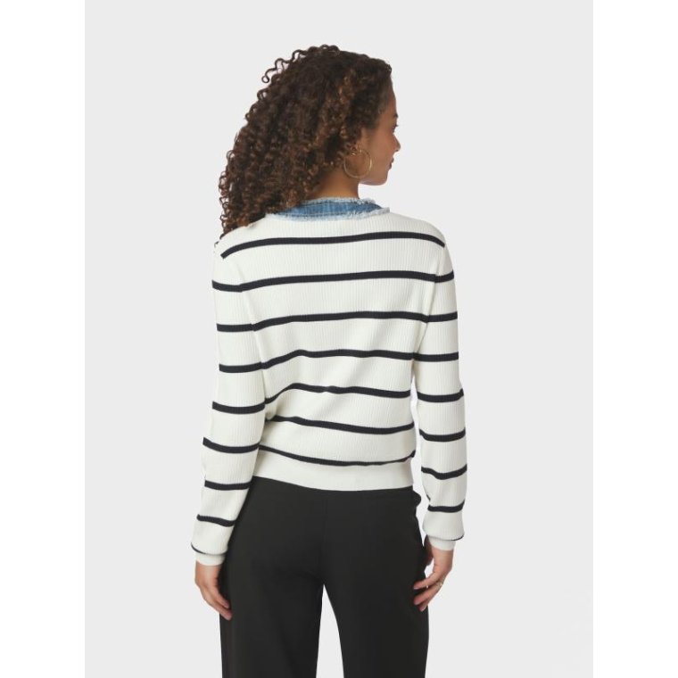 Neo Noir - Zelma Stripe Denim Cardigan - Off White