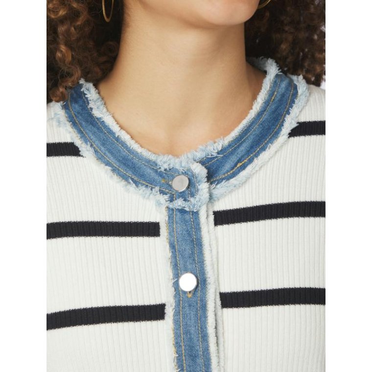 Neo Noir - Zelma Stripe Denim Cardigan - Off White