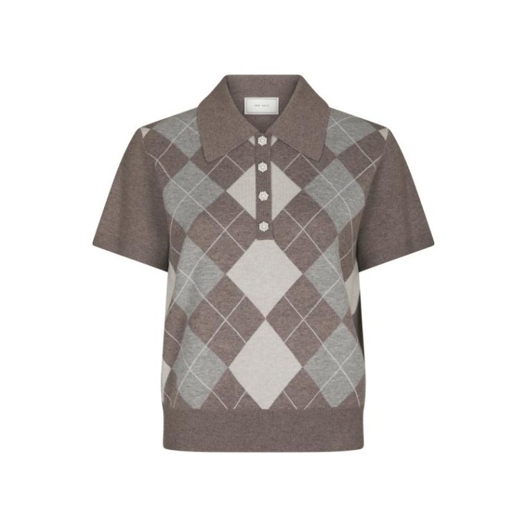 Neo Noir - Gia Check Knit Blouse - Dark Taupe
