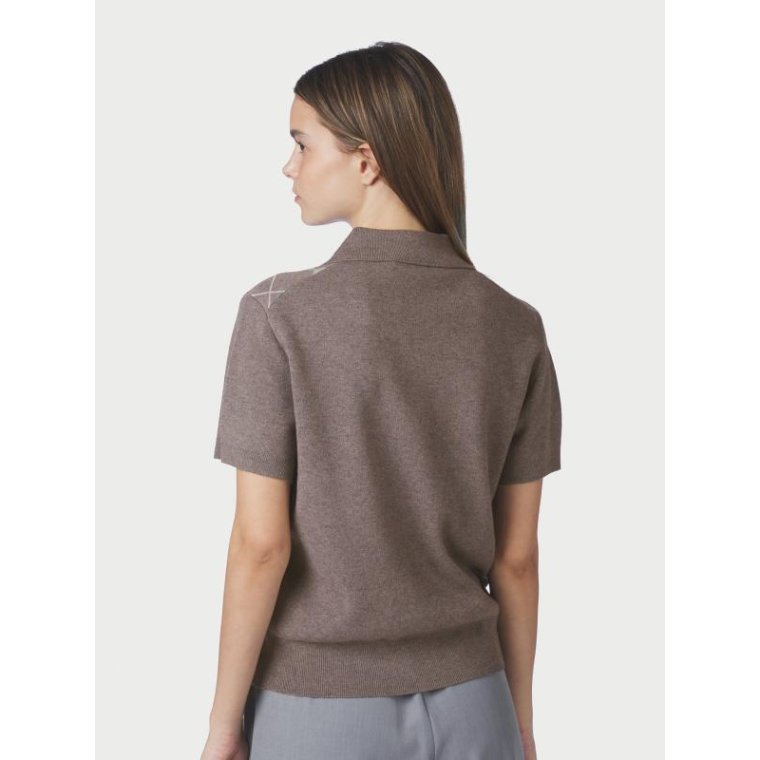 Neo Noir - Gia Check Knit Blouse - Dark Taupe