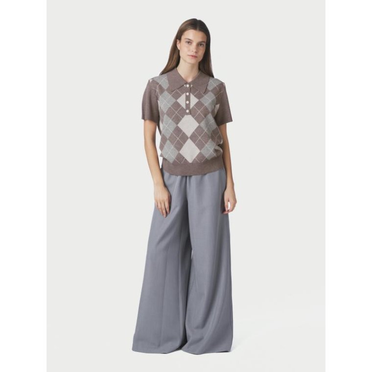 Neo Noir - Gia Check Knit Blouse - Dark Taupe