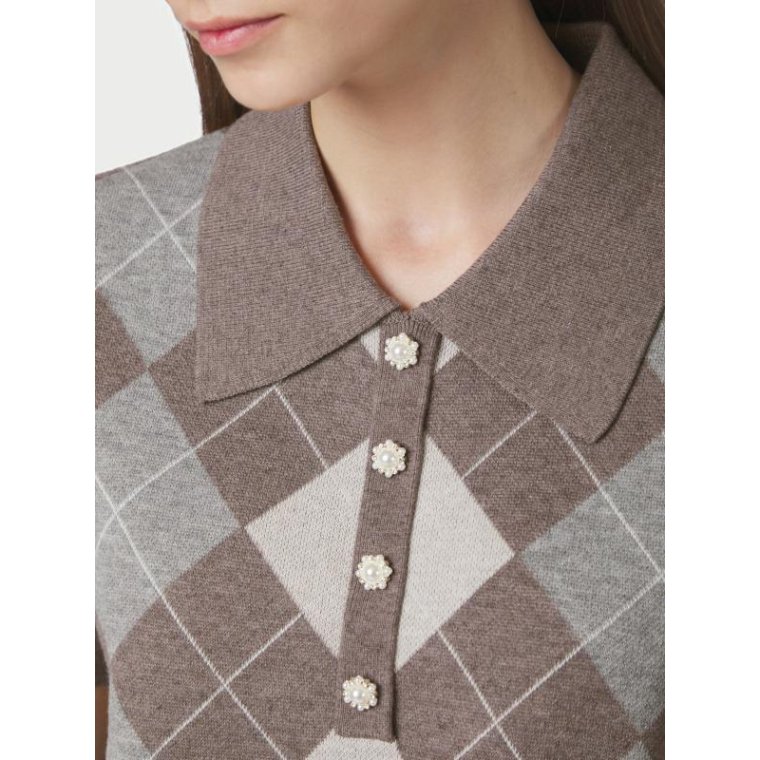 Neo Noir - Gia Check Knit Blouse - Dark Taupe