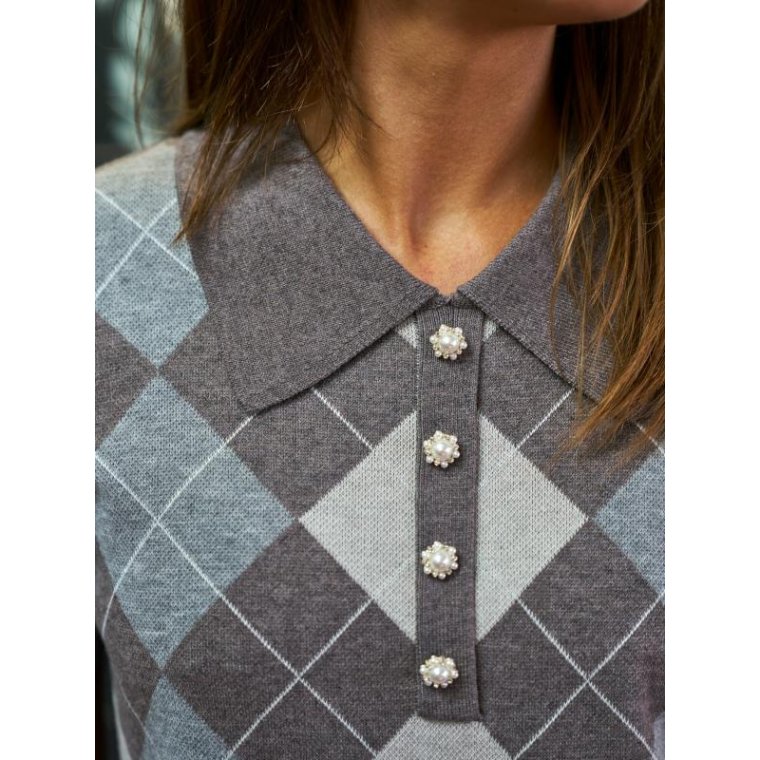 Neo Noir - Gia Check Knit Blouse - Dark Taupe