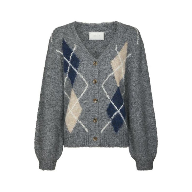 Neo Noir - Beleney Small Check Fluff Cardigan - Dark Grey