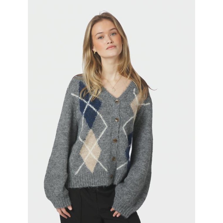 Neo Noir - Beleney Small Check Fluff Cardigan - Dark Grey